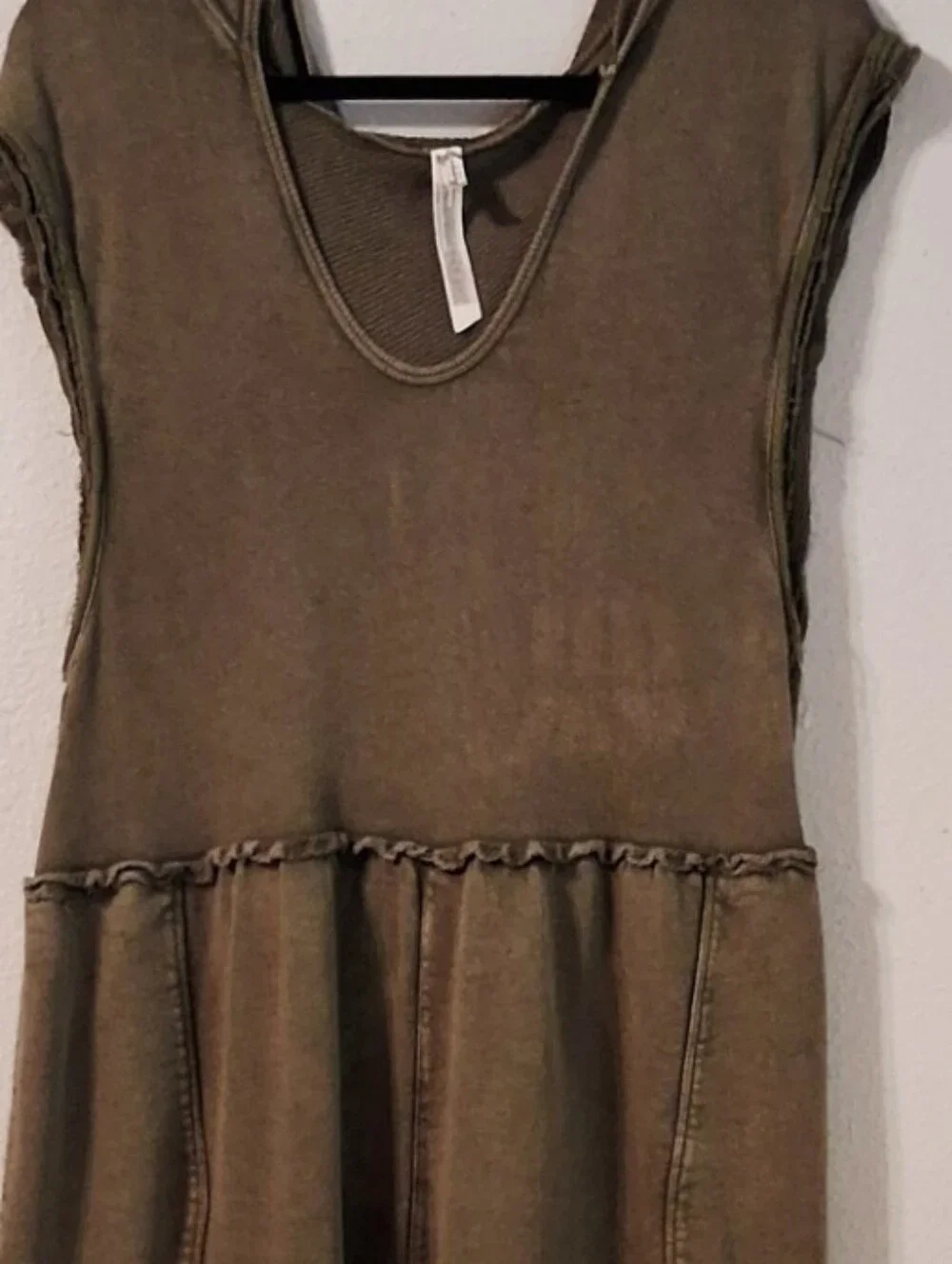 Free People Intimatley Olive Oversized Hoodie Jumpsuit Size XS Wide Leg Raw Edge